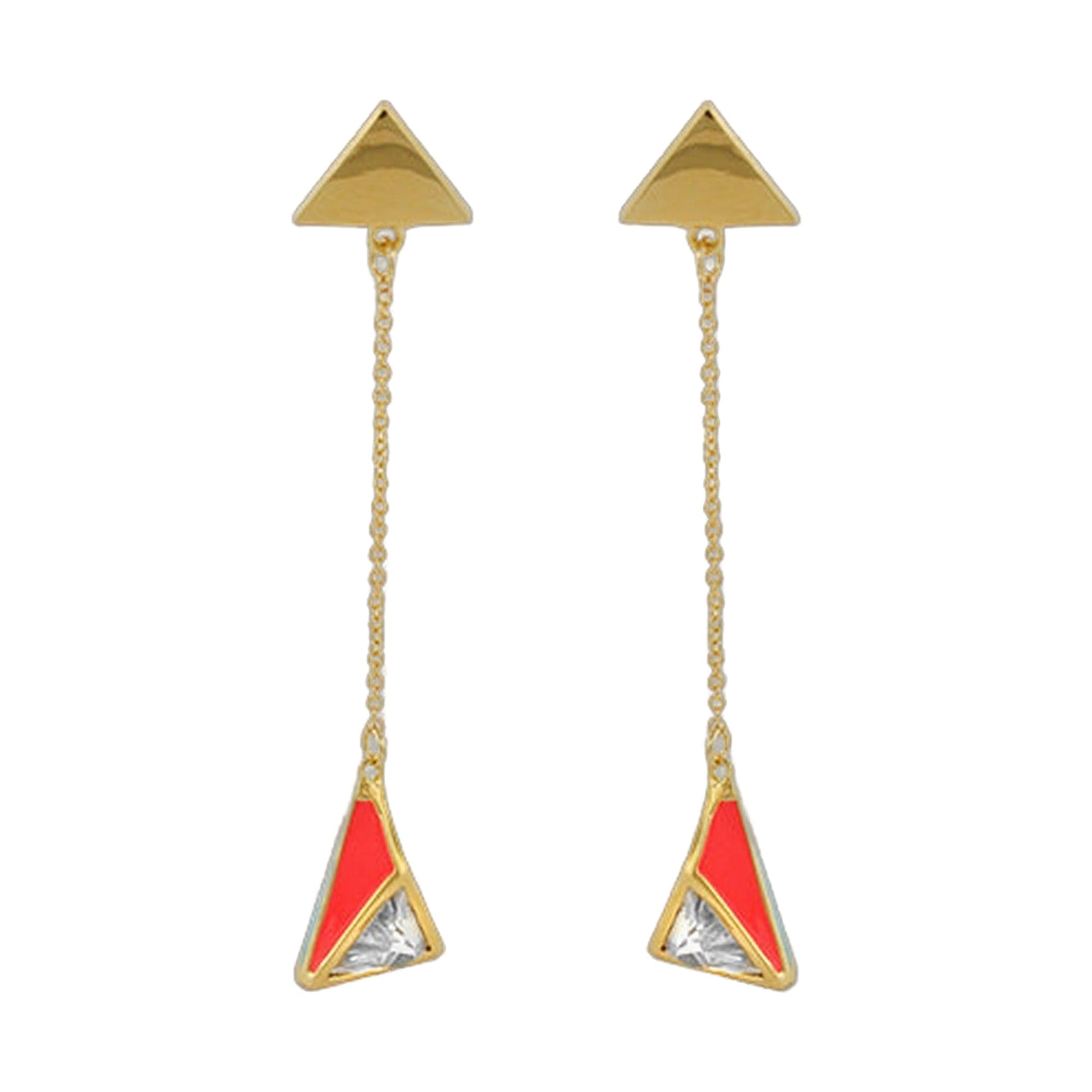 Petit Gateau Earrings long gold triangle pendants with red enamel by Lauren G Adams on Tampa Home & Garden Store