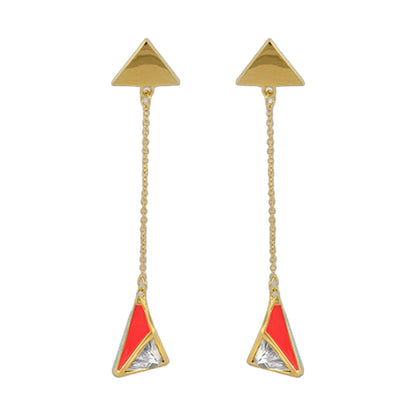 Petit Gateau Earrings long gold triangle pendants with red enamel by Lauren G Adams on Tampa Home & Garden Store