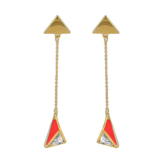 Petit Gateau Earrings long gold triangle pendants with red enamel by Lauren G Adams on Tampa Home & Garden Store