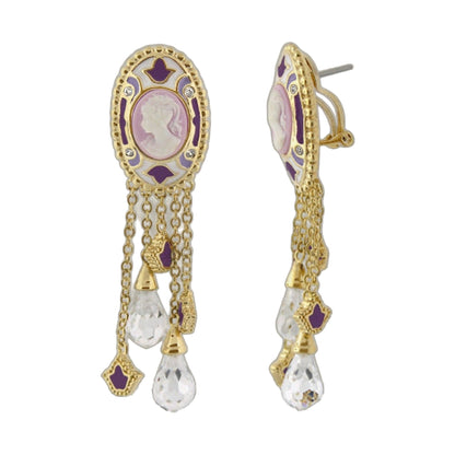 Cameo Rome earrings pair by Lauren G Adams, with purple enamel and pink cameo, crystal drops on Tampa Home & Garden Store