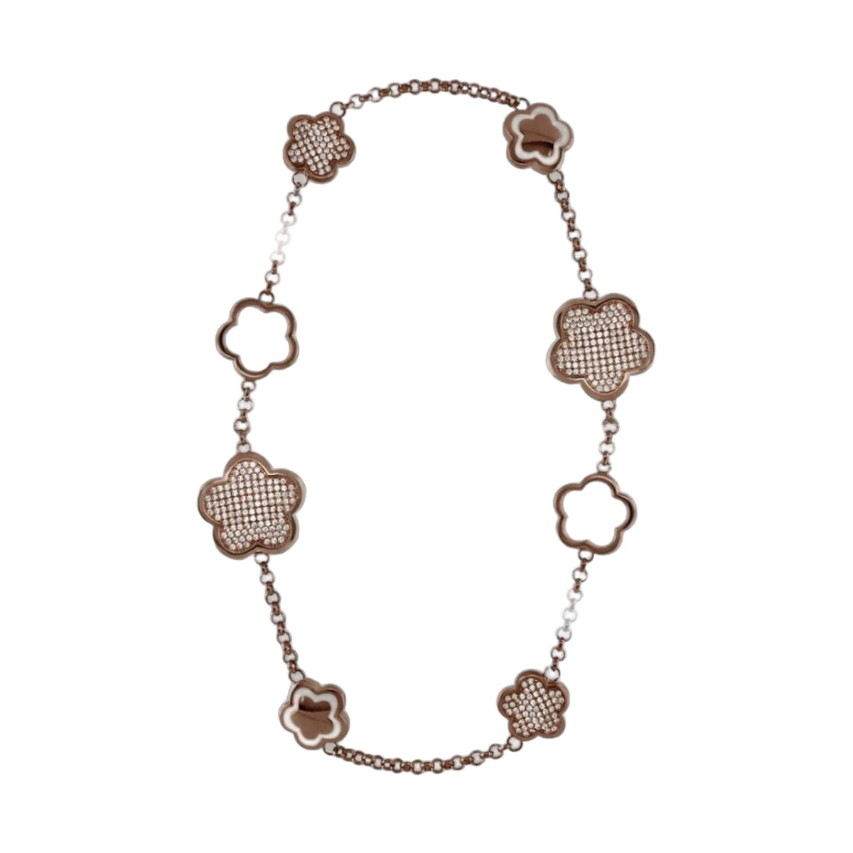 Shimmer and Glimmer necklace by Lauren G Adams, rose-gold chain with crystal flower charms on Tampa Home & Garden Store
