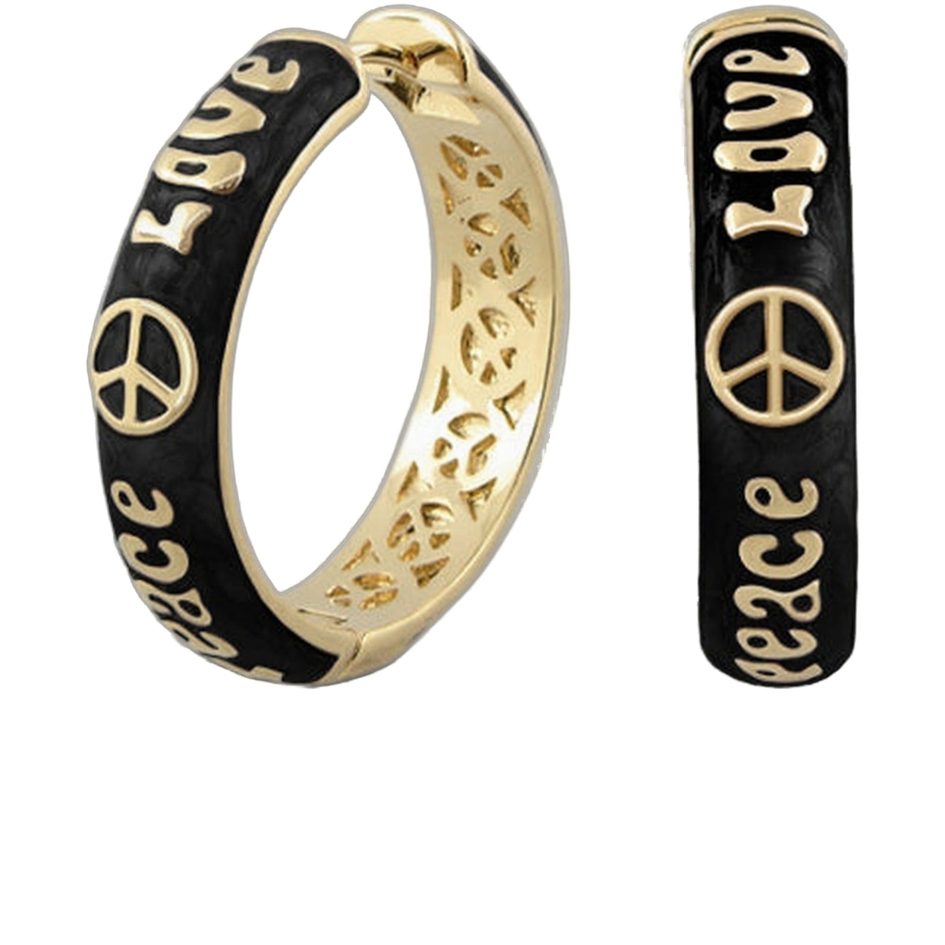 Peace And Love earrings set in black enamel with gold peace symbols by Lauren G Adams on Tampa Home & Garden Store