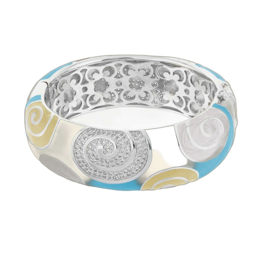 Signature Swirl Bangle by Lauren G Adams, hinged bracelet with safety lock, blue enamel on Tampa Home & Garden Store