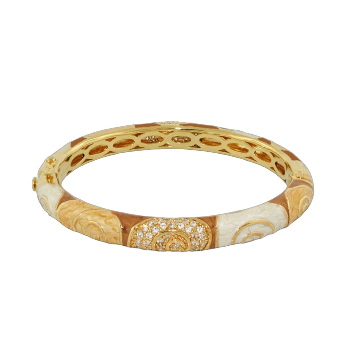 Signature Swirl Bangle gold-tone hinged bracelet with safety lock and pavé accents on Tampa Home & Garden Store