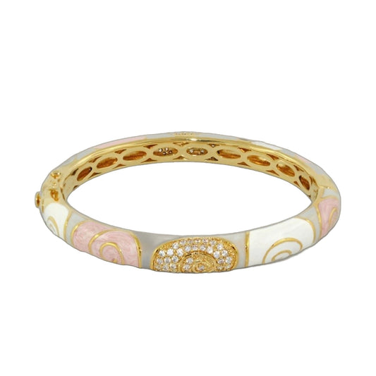 Signature Swirl Bangle, gold-tone hinged bracelet by Lauren G Adams with pink enamel swirls on Tampa Home & Garden Store