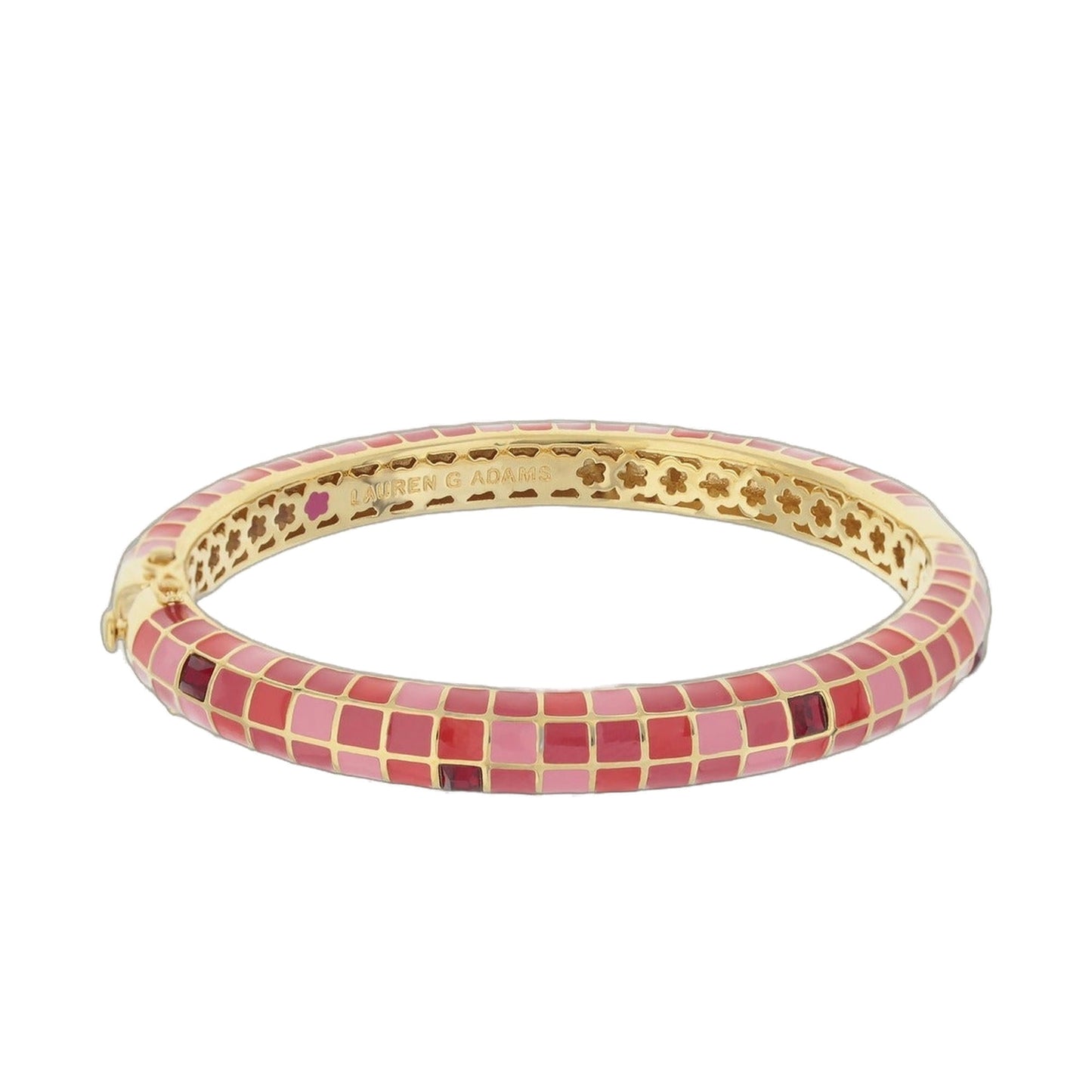 Sundial Bangle enamel bracelet in pink with gold lattice by Lauren G Adams on Tampa Home & Garden Store