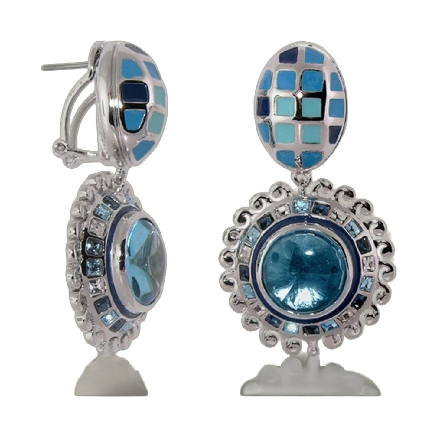 Sundial Earring pair enamel chandelier in silver with blue mosaic crystals by Lauren G Adams on Tampa Home & Garden Store