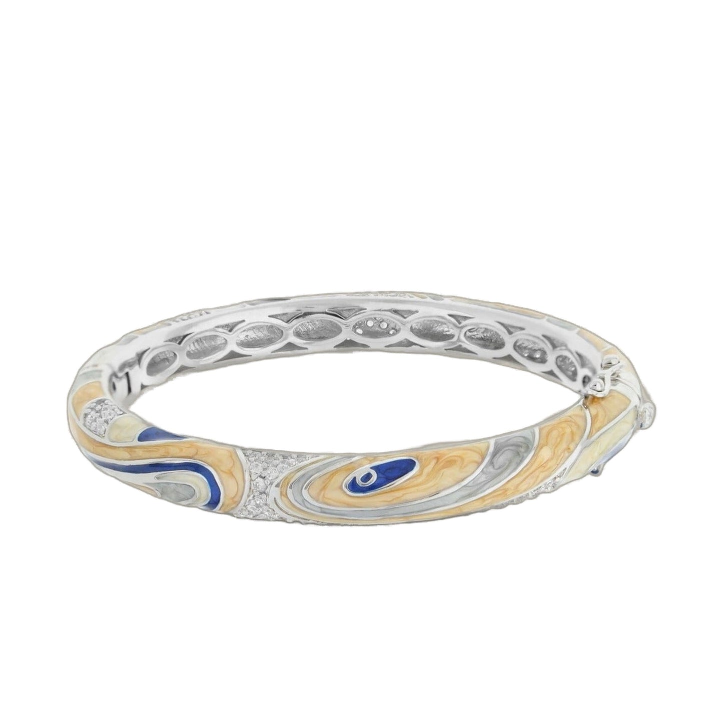 Signature Swirl Bangle hinged safety lock Lauren G Adams enamel mosaic blue crystals on Tampa Home & Garden Store