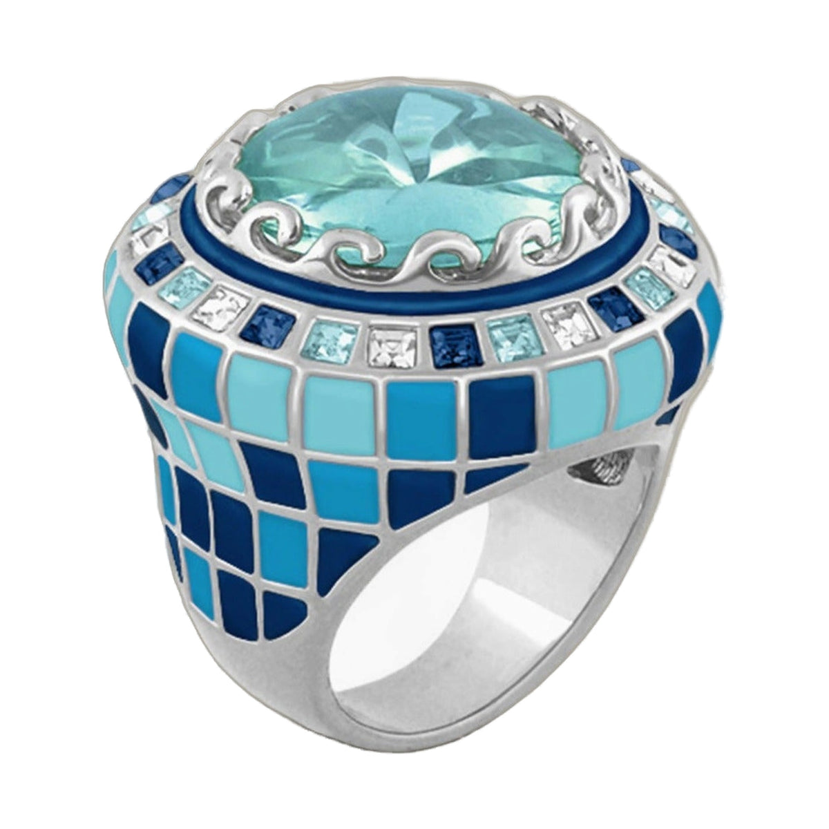 Sundial ring cocktail ring with turquoise mosaic and aquamarine center by Lauren G Adams on Tampa Home & Garden Store