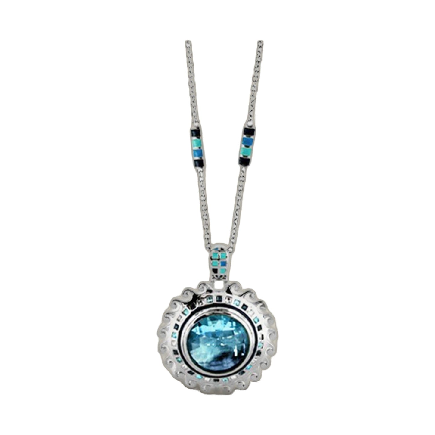 Sundial Earring enamel necklace with silver chain and turquoise blue pendant on Tampa Home & Garden Store