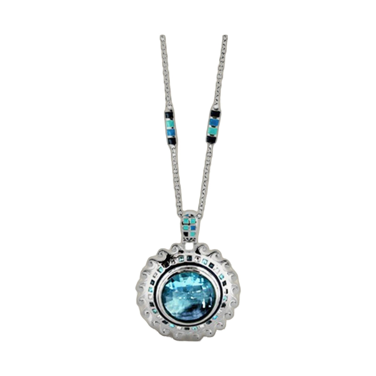Sundial Earring enamel necklace with silver chain and turquoise blue pendant on Tampa Home & Garden Store