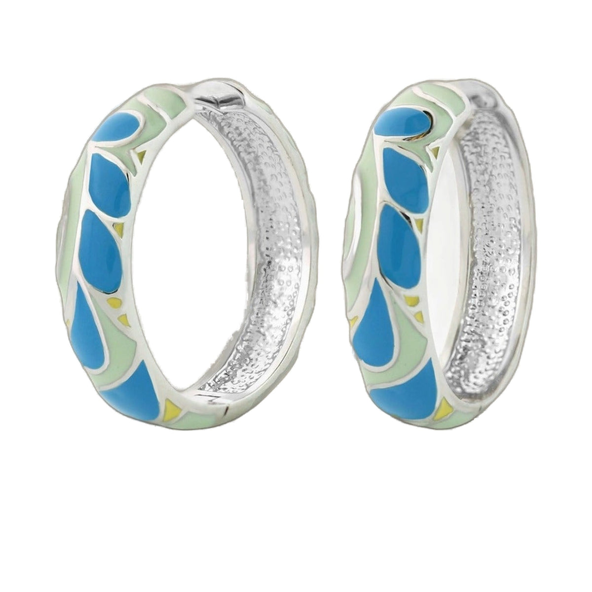 Tear Drop Hoop Earrings by Lauren G Adams, enamel blue and green mosaic hoops, pair on Tampa Home & Garden Store