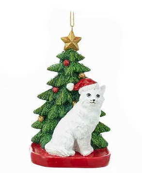Gato con adorno de árbol de Navidad - Blanco