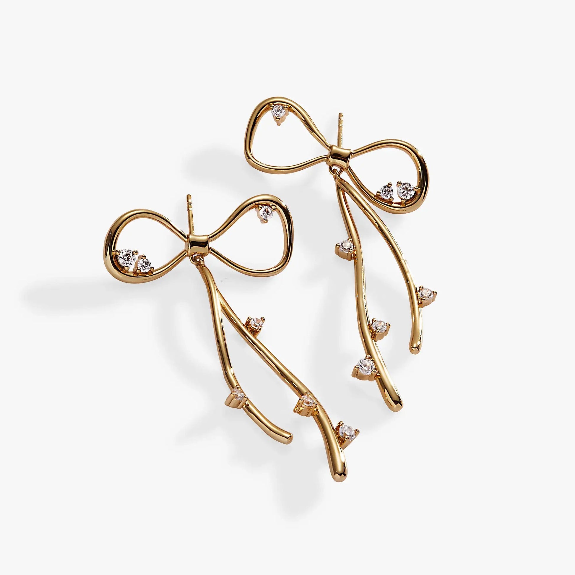Coquette Bow Earrings by ALEX AND ANI, gold-tone metal bows with crystal accents on Tampa Home & Garden Store