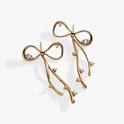 Coquette Bow Earrings by ALEX AND ANI, gold-tone metal bows with crystal accents on Tampa Home & Garden Store