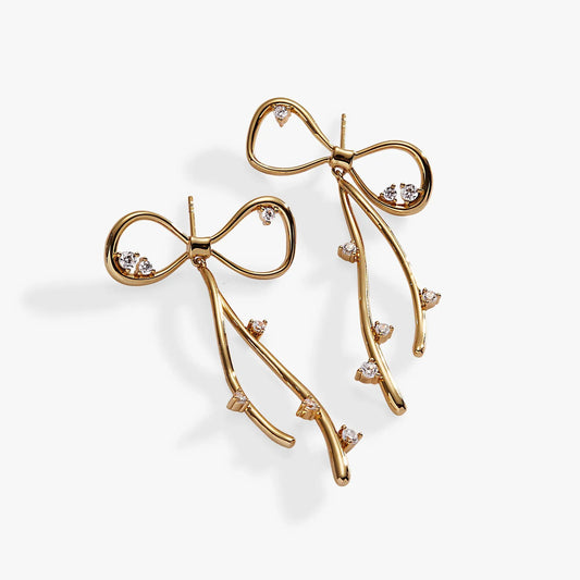 Coquette Bow Earrings by ALEX AND ANI, gold-tone metal bows with crystal accents on Tampa Home & Garden Store