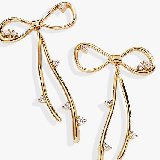 Coquette Bow Earrings, pair in gold-tone metal with crystal accents by ALEX AND ANI on Tampa Home & Garden Store