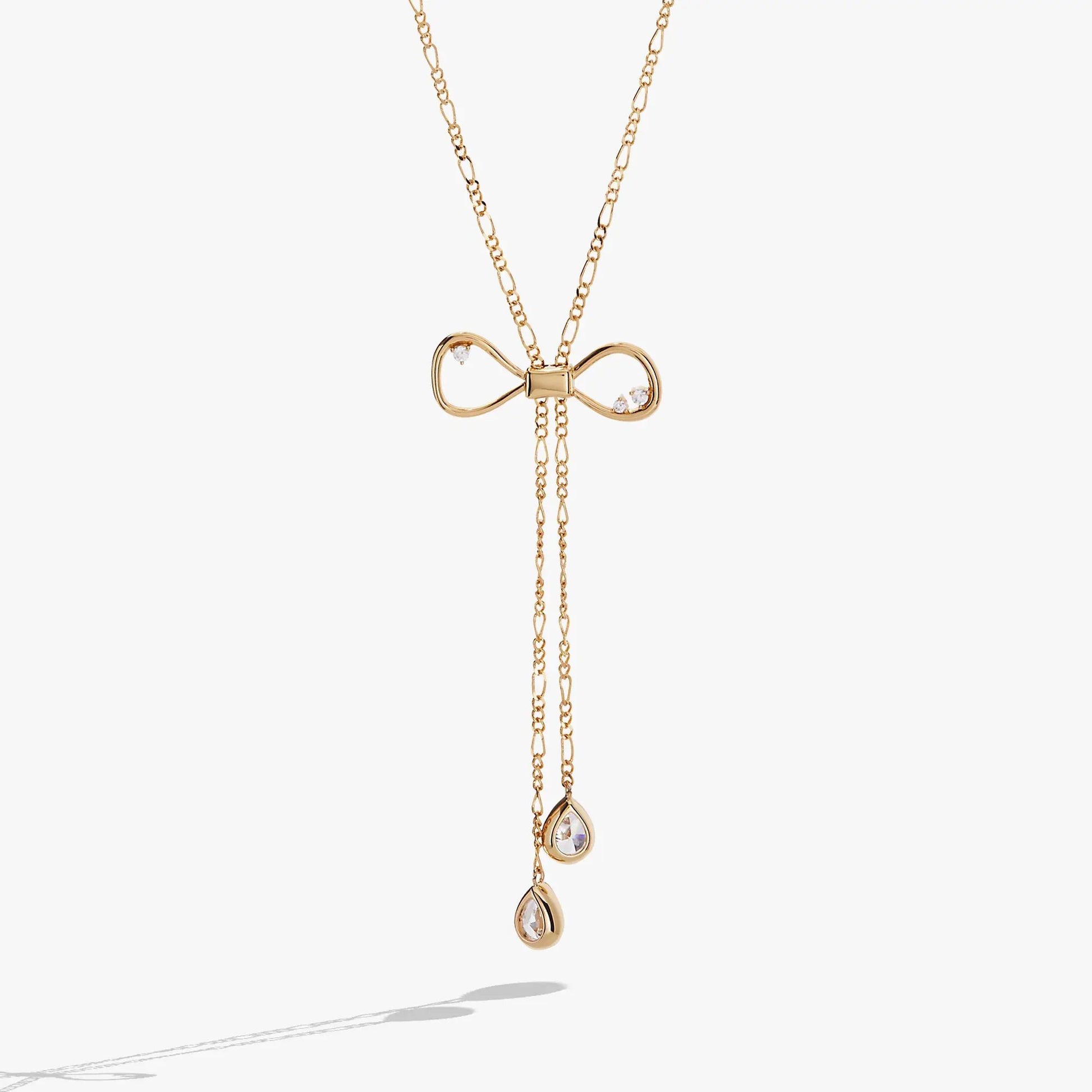Coquette Bow Necklace gold-tone with crystal accents and layered tassels by ALEX AND ANI on Tampa Home & Garden Store