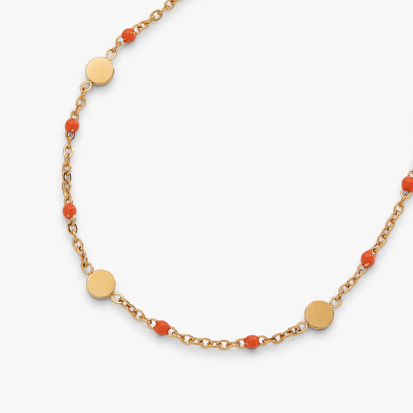 Coral Enameled Chain Coin Station Anklet by ALEX AND ANI, gold-tone chain with coral beads on Tampa Home & Garden Store