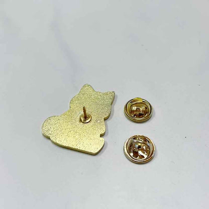 Corgi Drinking Boba enamel pin back view in gold-tone metal with two butterfly clutch backs on Tampa Home & Garden Store