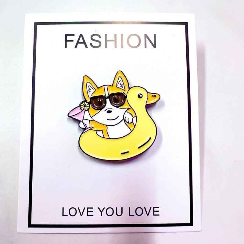 Corgi Floaty Enamel Pin, yellow inflatable duck with sunglasses on Tampa Home & Garden Store