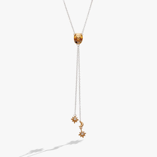 Cosmic Cowgirl Y Necklace by ALEX AND ANI; gold-tone pendant with crystal accents on silver chain on Tampa Home & Garden Store