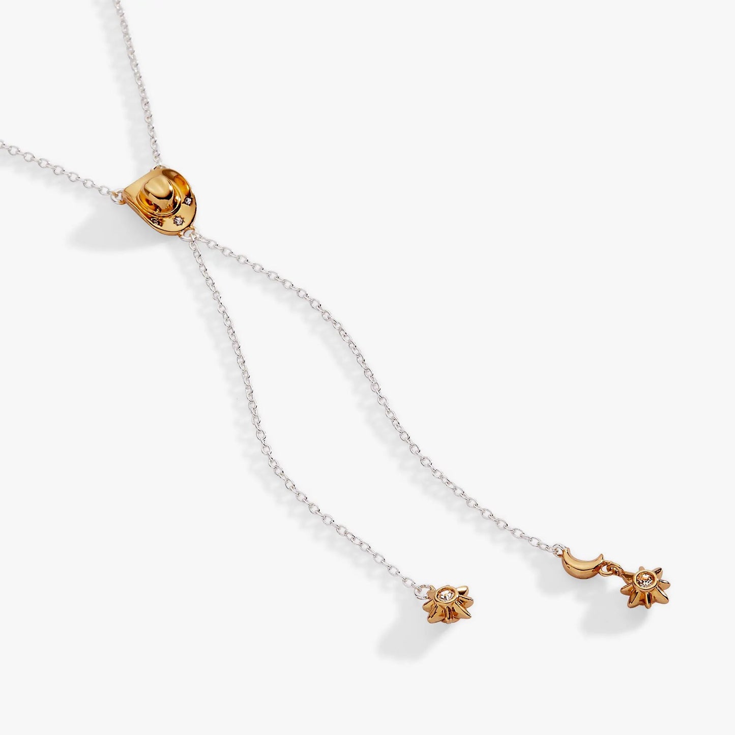 Cosmic Cowgirl Y Necklace by ALEX AND ANI, gold-tone flower charms on silver chain on Tampa Home & Garden Store