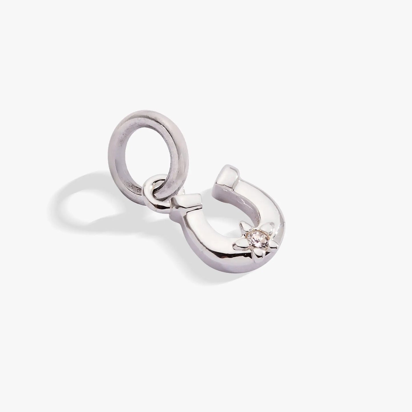 Horseshoe Charm pendant in silver with a crystal accent on linked charms on Tampa Home & Garden Store