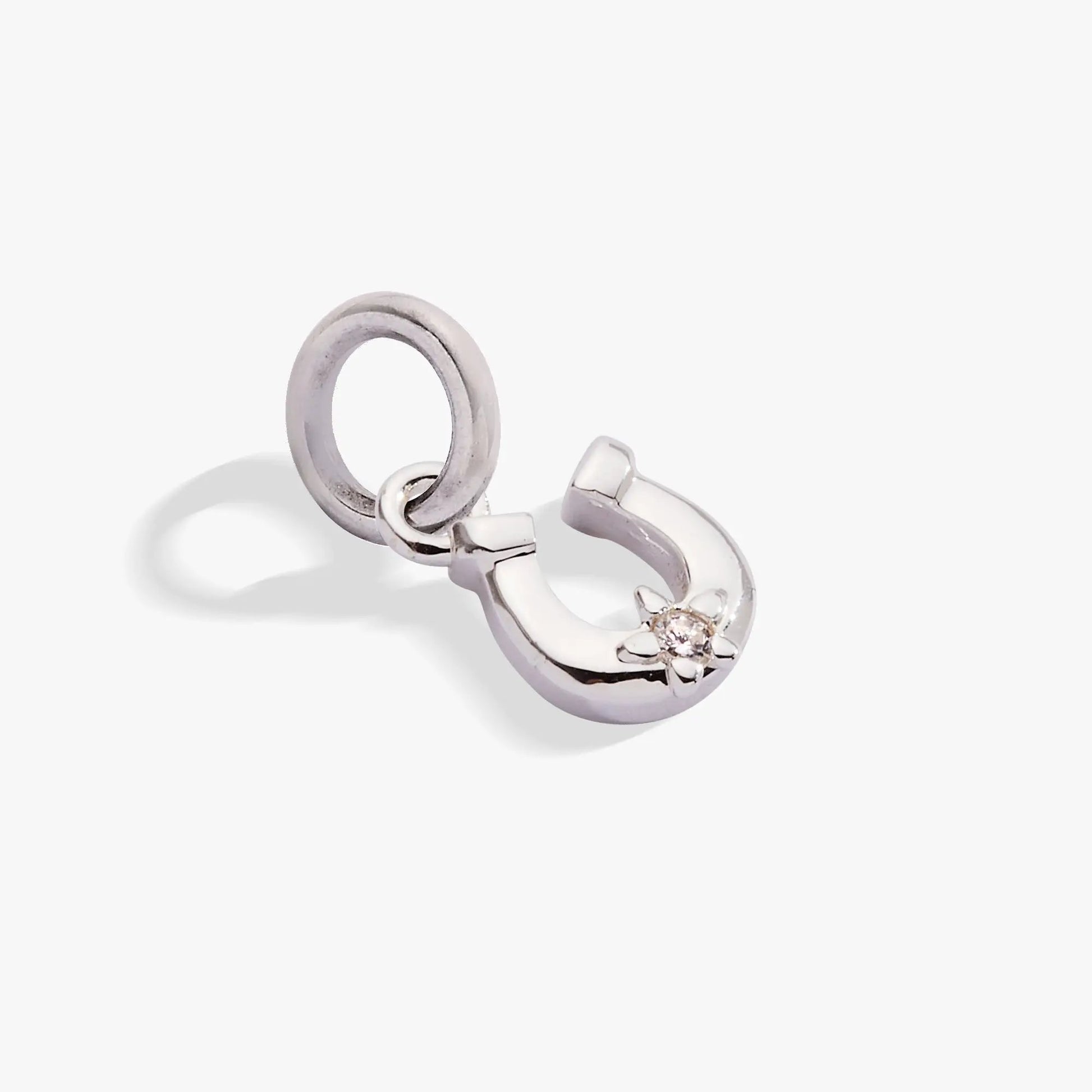 Horseshoe Charm pendant in silver with a crystal accent on linked charms on Tampa Home & Garden Store
