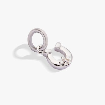 Horseshoe Charm pendant in silver with a crystal accent on linked charms on Tampa Home & Garden Store