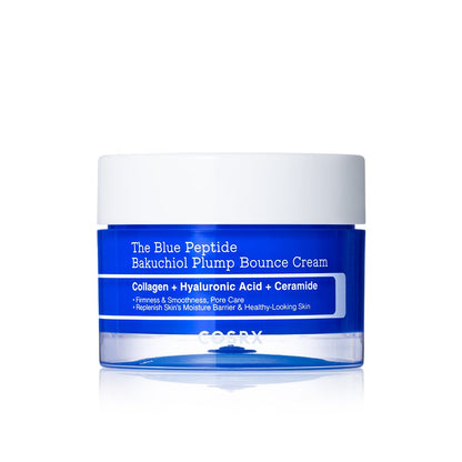 Cream COSRX Blue Peptide Bakuchiol Plump Bounce in a cobalt blue jar with white lid on Tampa Home & Garden Store