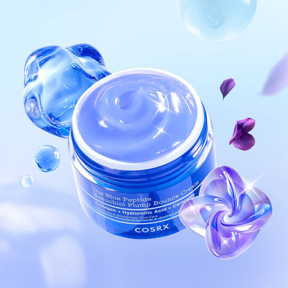COSRX Blue Peptide Bakuchiol Plump Bounce Cream jar with blue cream, Seoulia face moisturizer on Tampa Home & Garden Store