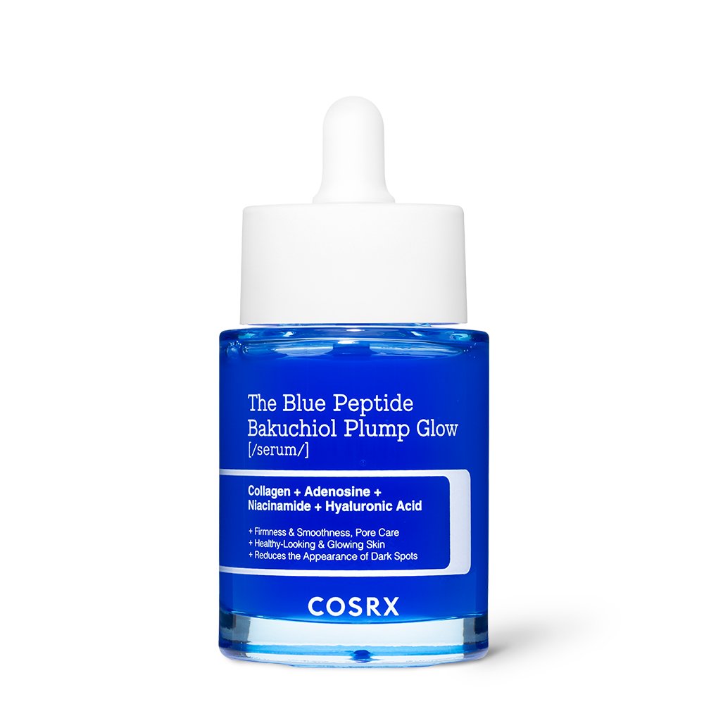 COSRX The Blue Peptide Bakuchiol Plump Glow Serum bottle with white dropper on Tampa Home & Garden Store