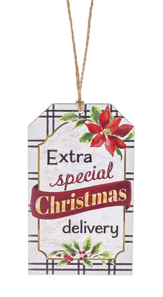 Adorno de madera para etiqueta de regalo a cuadros - Entrega especial de Navidad