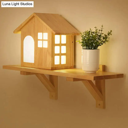 Wood Acrylic Wall Sconce Decorbites with wooden house lantern and white ceramic planter on Tampa Home & Garden Store