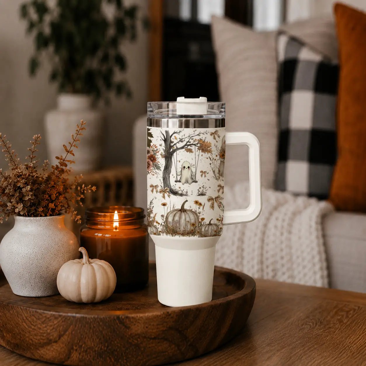 Boho Spooks 40oz Tumbler for Fall Ghosts and Bows