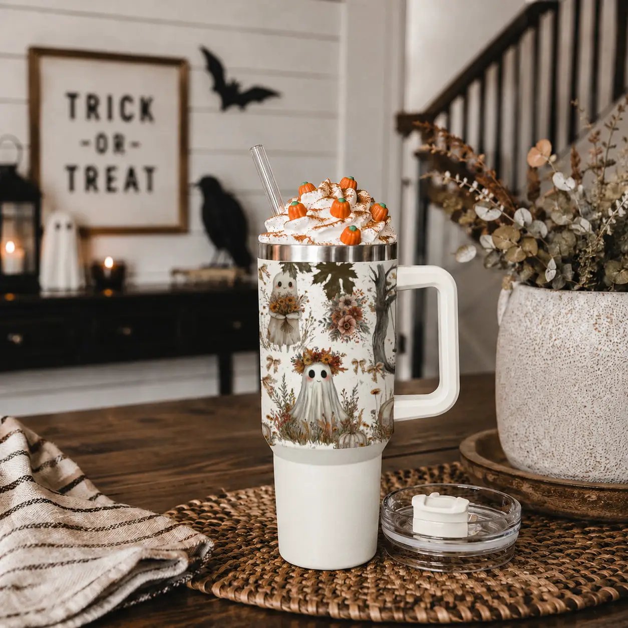 Boho Spooks 40oz Tumbler for Fall Ghosts and Bows