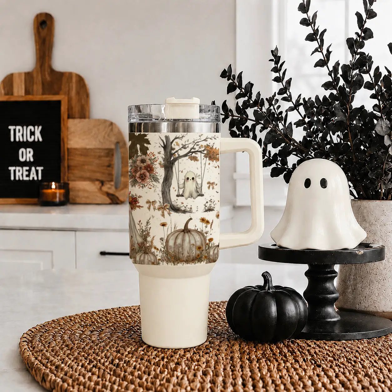 Boho Spooks 40oz Tumbler for Fall Ghosts and Bows