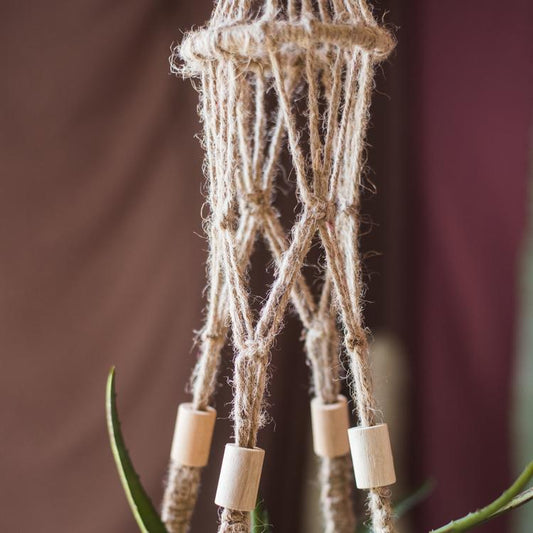 Cotton Hemp Rope Planter Hanger, natural beige macrame cords with wooden bead accents on Tampa Home & Garden Store