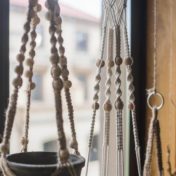 Cotton hemp rope planter hanger beige macrame with wooden beads, set of hanging plant hangers on Tampa Home & Garden Store