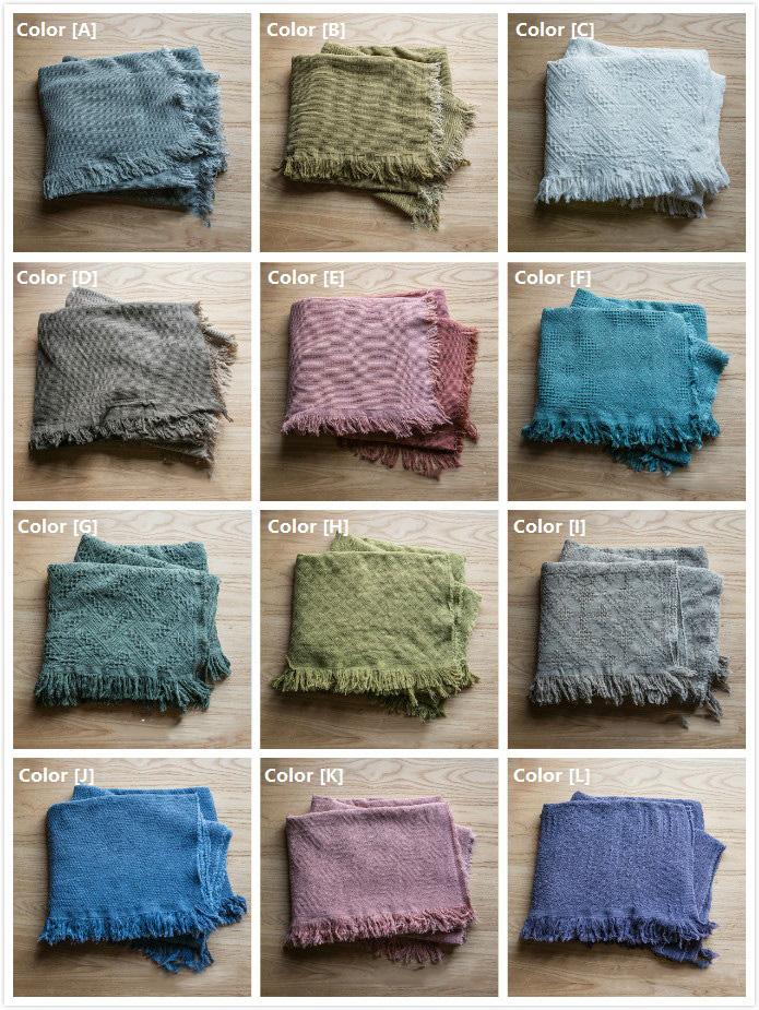 Cotton Throw Sofa Blanket RusticReach, 12 color options shown in a grid on wood background on Tampa Home & Garden Store