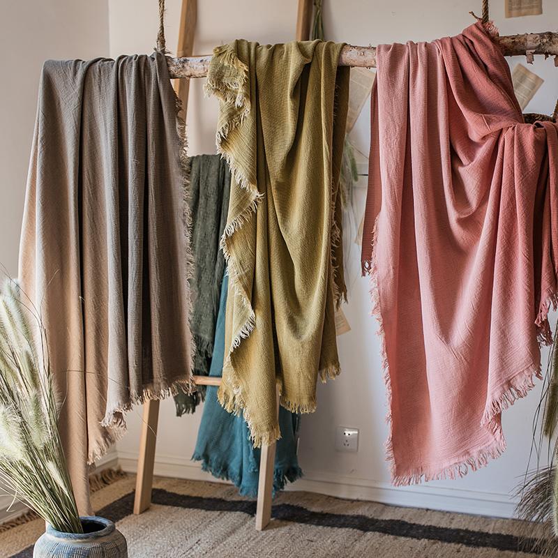 Cotton Throw Sofa Blanket set by RusticReach in beige gray olive teal pink set of 5 on Tampa Home & Garden Store