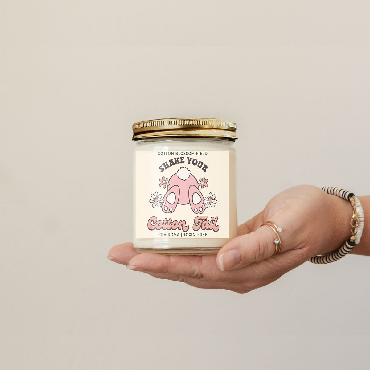 Cotton Blossom Retro Candle by Gia Roma in a clear glass jar with a gold lid and pastel label on Tampa Home & Garden Store