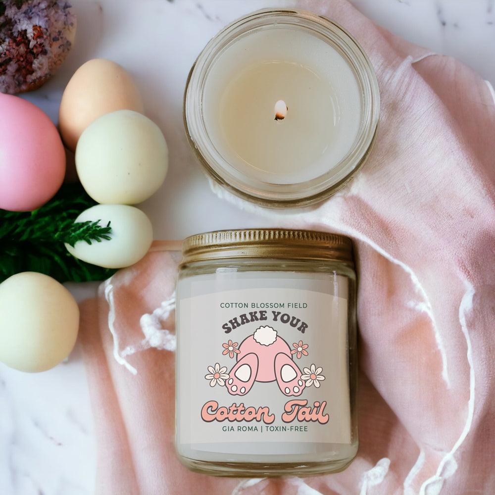 Cotton Blossom Retro Candle by Gia Roma in a clear glass jar with pastel pink label on Tampa Home & Garden Store