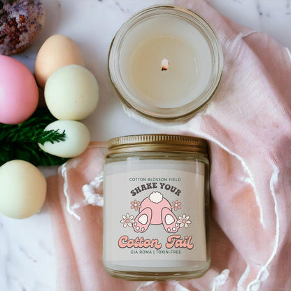 Cotton Blossom Retro Candle by Gia Roma in a clear glass jar with pastel pink label on Tampa Home & Garden Store