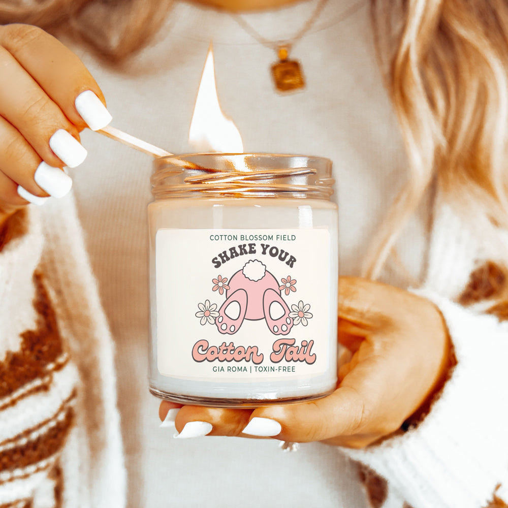 Cotton Blossom Retro Candle by Gia Roma, white wax in a clear glass jar on Tampa Home & Garden Store