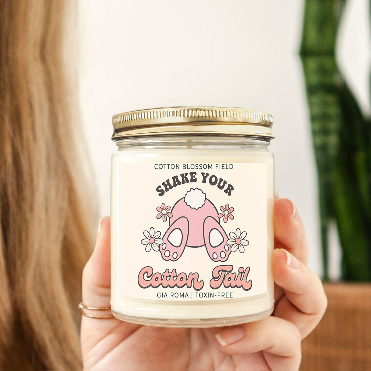 Cotton Blossom Retro Candle by Gia Roma in a clear glass jar with a gold lid and label on Tampa Home & Garden Store