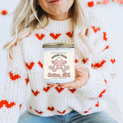 Cotton Blossom Retro Candle by Gia Roma in a clear jar with lid; label shows cotton bunny motif on Tampa Home & Garden Store