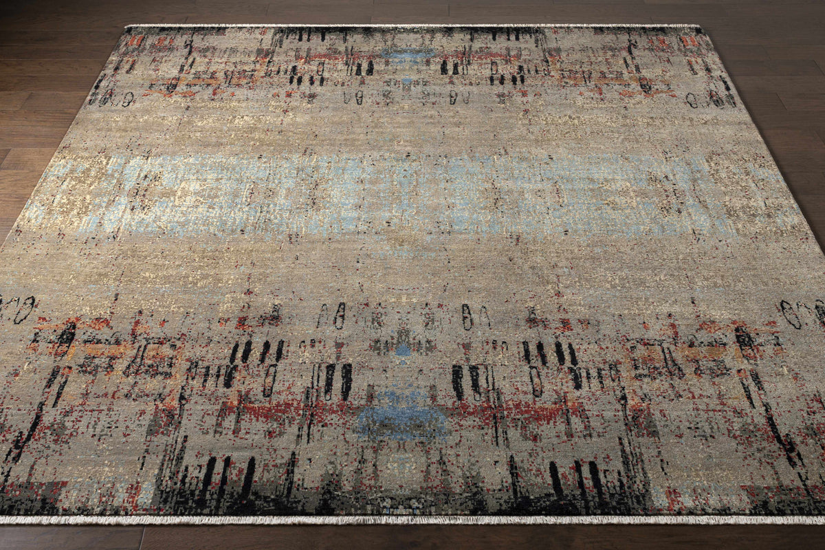 Coudersport Carpet rug by Boutique Rugs beige distressed pattern with blue accents on Tampa Home & Garden Store
