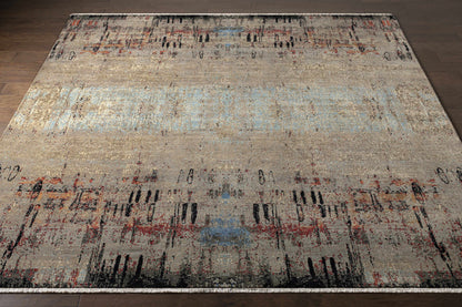 Coudersport Carpet rug by Boutique Rugs beige distressed pattern with blue accents on Tampa Home & Garden Store